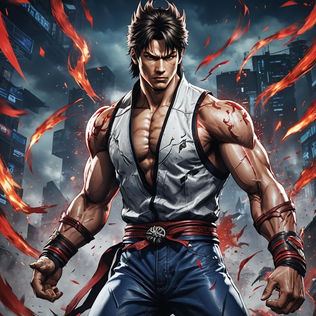 Jin Kazama Anime Art in Cel-Shaded Style