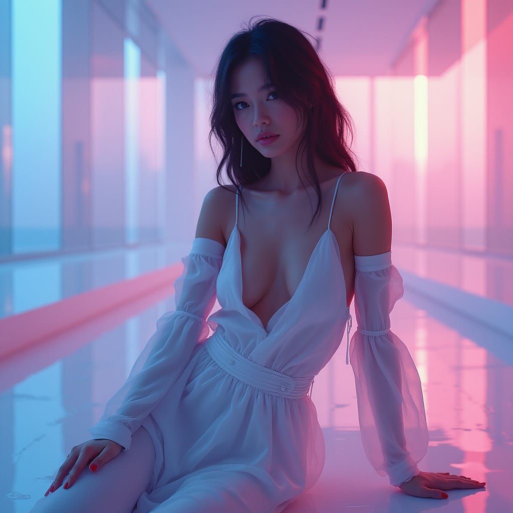 Elegant Supermodel in Glassmorphism Style