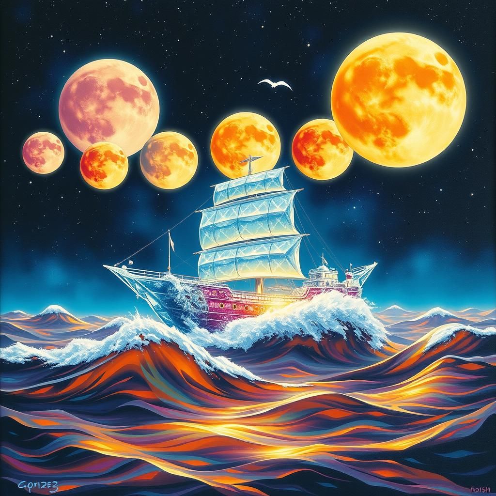 Crystal Ship Rising: A Surreal Celestial Voyage