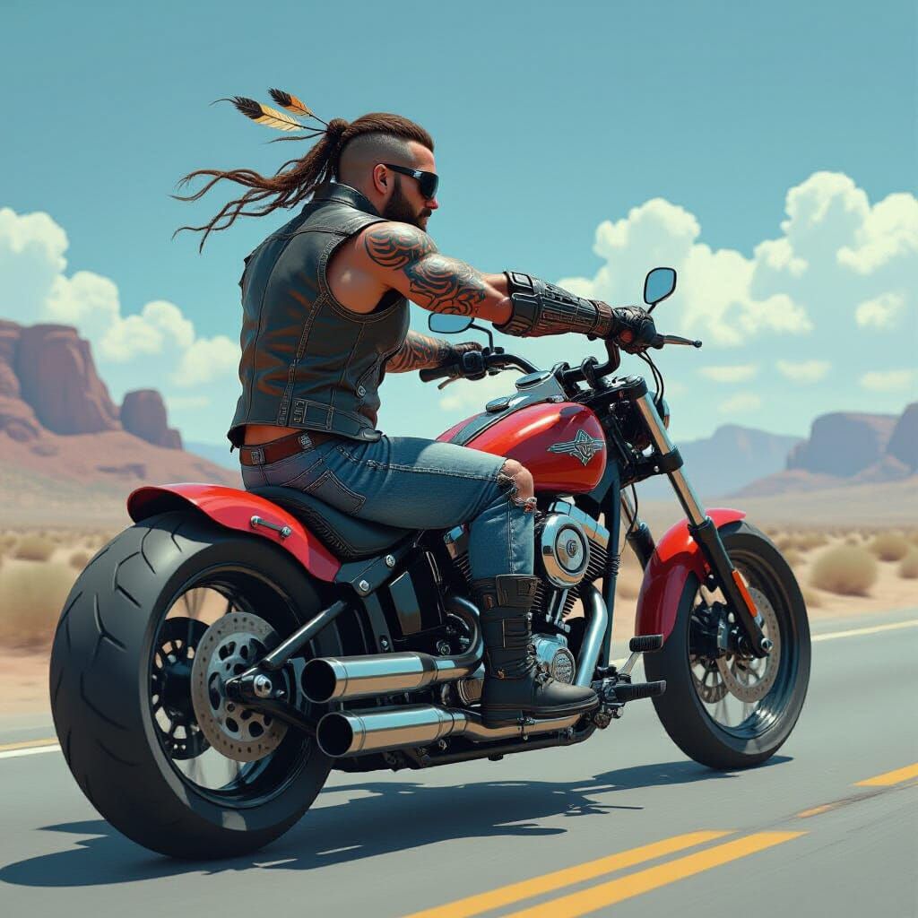 Falcon Biker Rides Chopper in Gritty Sci-Fi Style