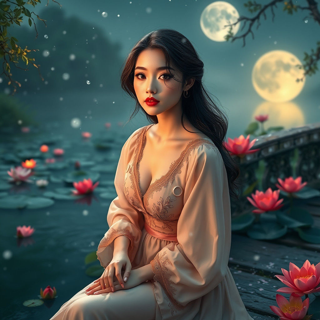 Serene Woman in Dreamlike Landscape: Fantasy Concept Art