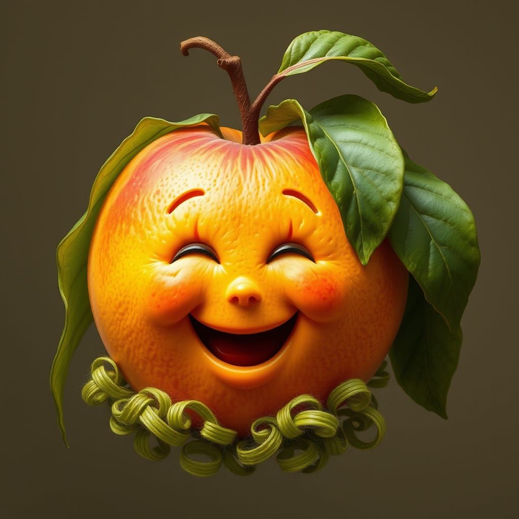 Golden Peach with Vibrant, Joyful Face in Hyper-Realistic De...