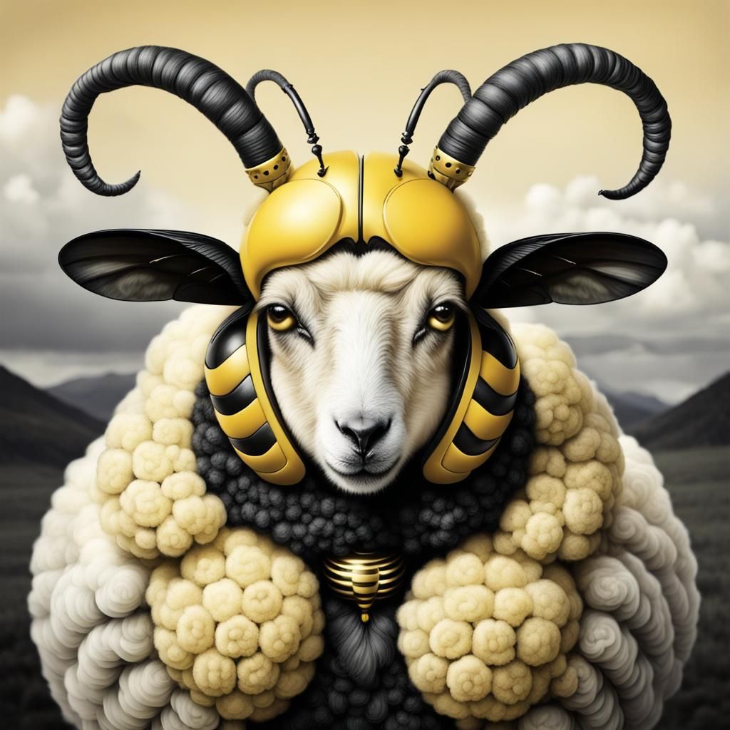 Surreal Sheep Queen Bee Animal Hybrid