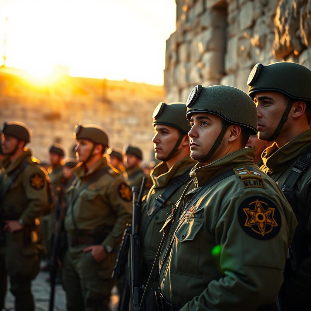 Resolute Soldiers Stand at the Western Wall
