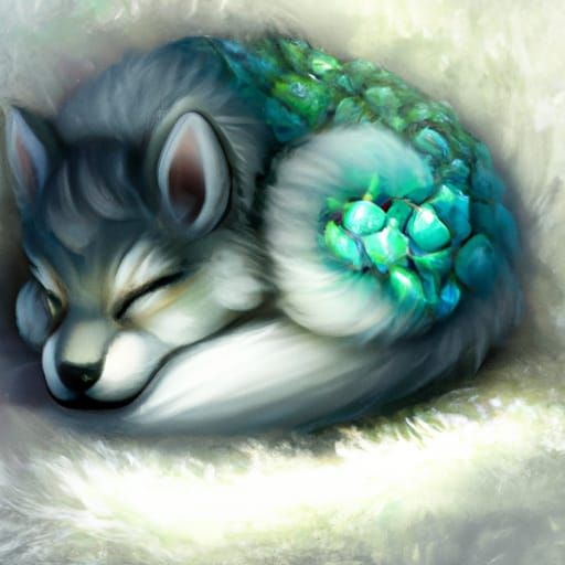 Pastel Crystal Cave: Sleeping Wolf Puppy