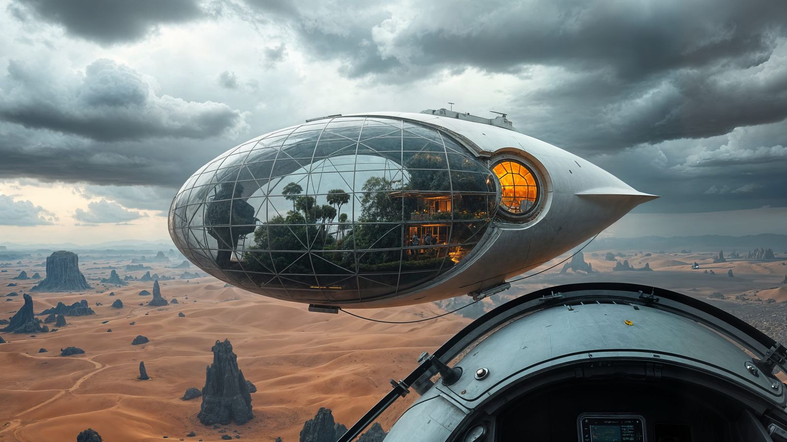 Floating Airship City with Geodesic Garden