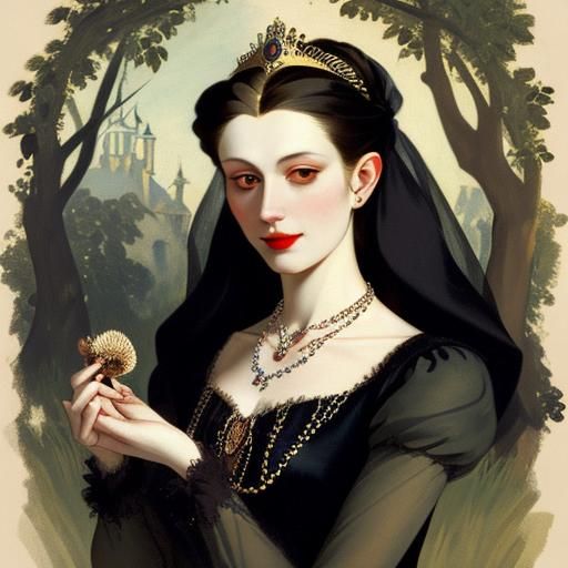 Vampire Portrait with Hedgehog Necklace in Russian Style