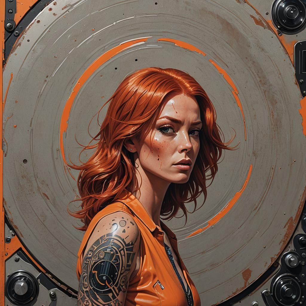 Retro-Futuristic Vinyl Cover Art: Red-Haired Woman