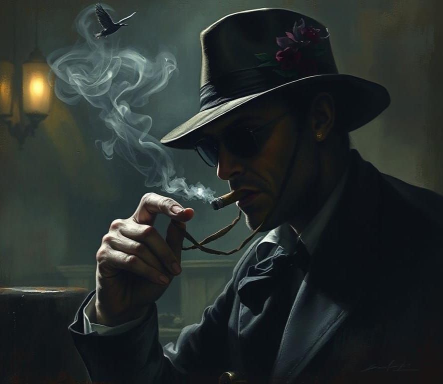 Spy Smoking Cigar in Casino: Chiaroscuro Style