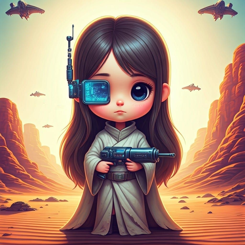 Chibi Phalanx Scene in Desert Landscape as 3D Digital Art