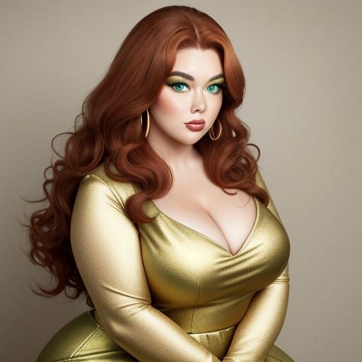 Vintage Glamour Portrait of a Full-Figured Lady in Gold