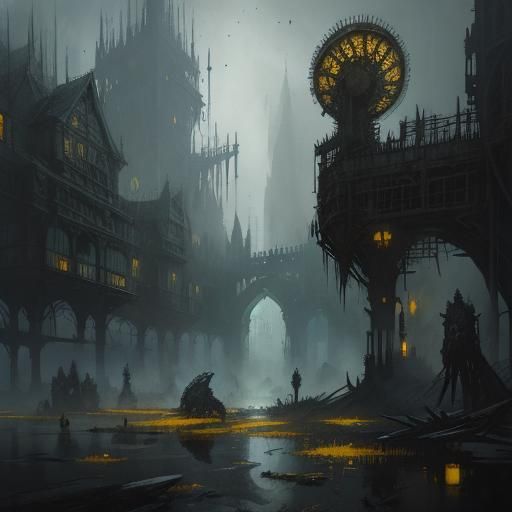 Dystopian Medieval Scene in Uncanny Style