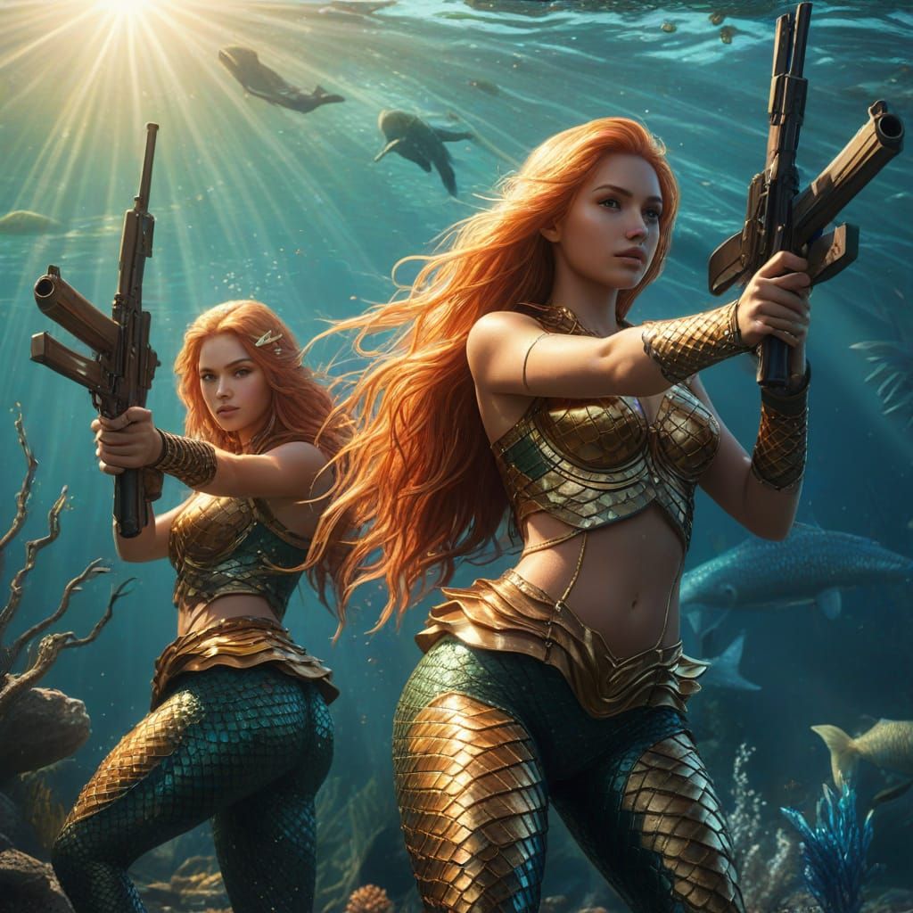 Mermaid Squad Concept Art with Modern Weapons