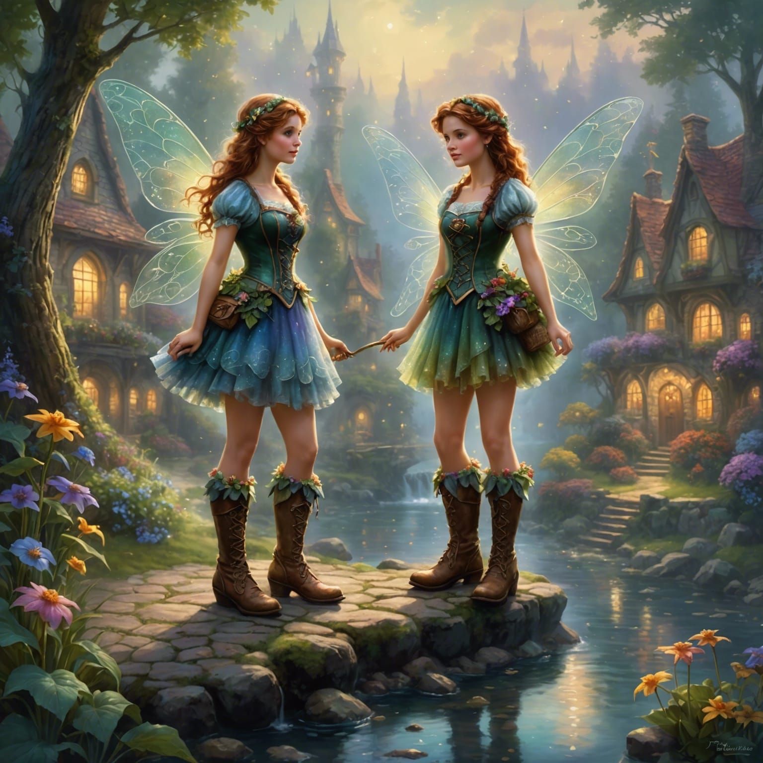 Fairies Wear Boots in Ethereal Fantasy Landscape