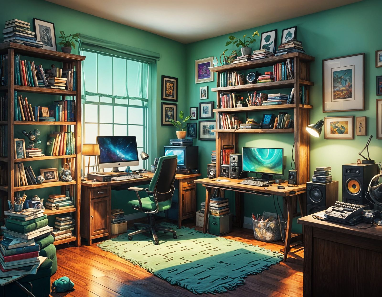Illustrator's Cozy Bedroom with Retro Gaming Treasures