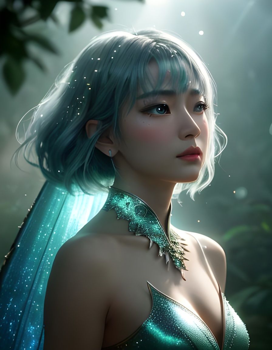 Mystical Creature with Iridescent Scales in Oriental Style