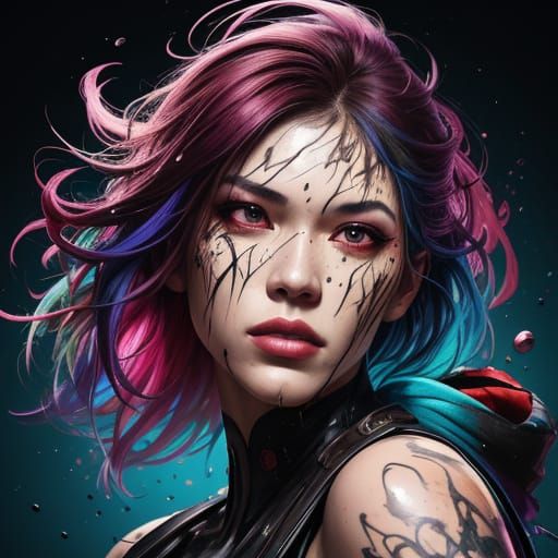 Intricate Splash Art of Woman with Vibrant Colors