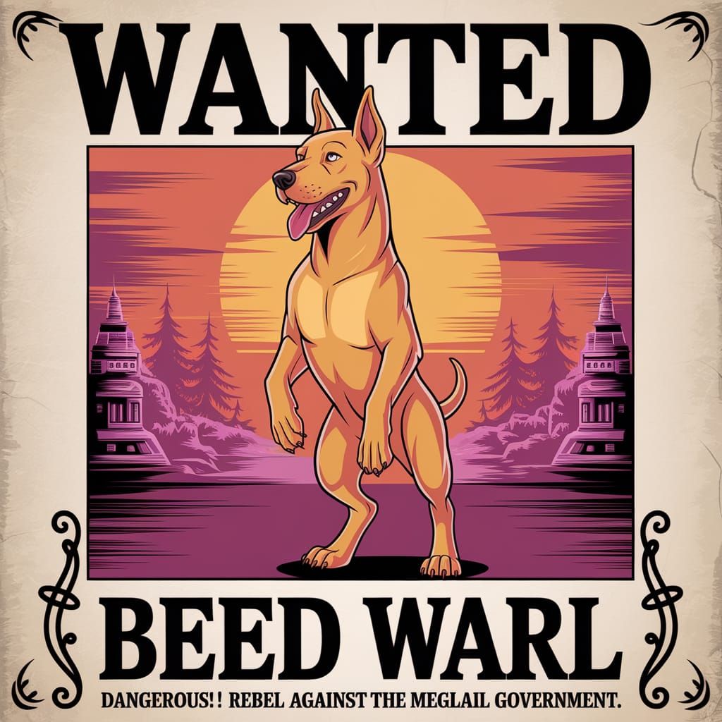 An alternate universe with an anthropomorphic upright (monochromatic:1.5) glowing orange Doberman-style creature standin...