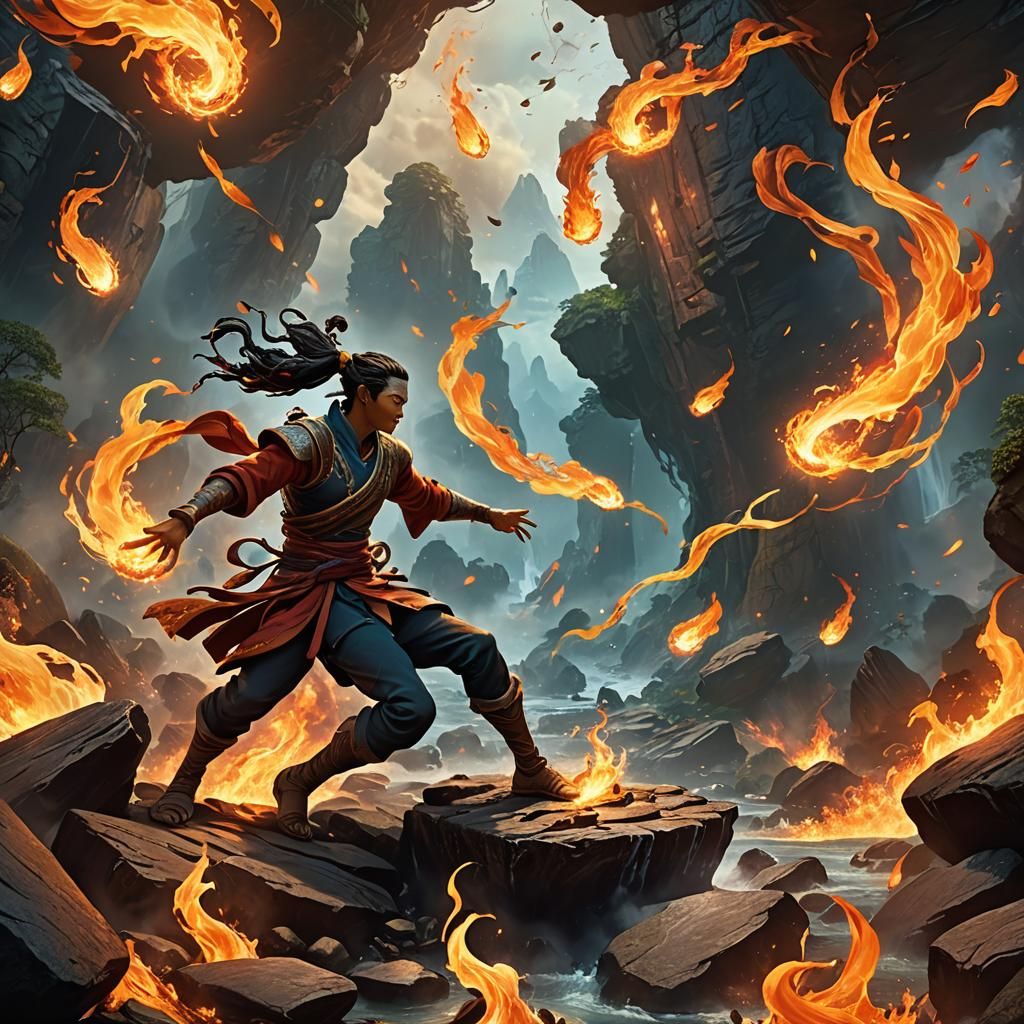 Avatar's Elemental Mastery in Detailed Matte Painting