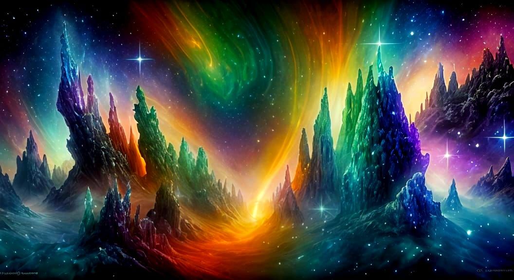 Iridescent Crystal Sea in Art Nouveau Style