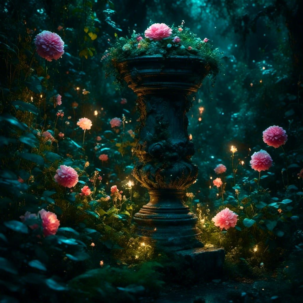 Enchanted Pedestal in Overgrown Garden