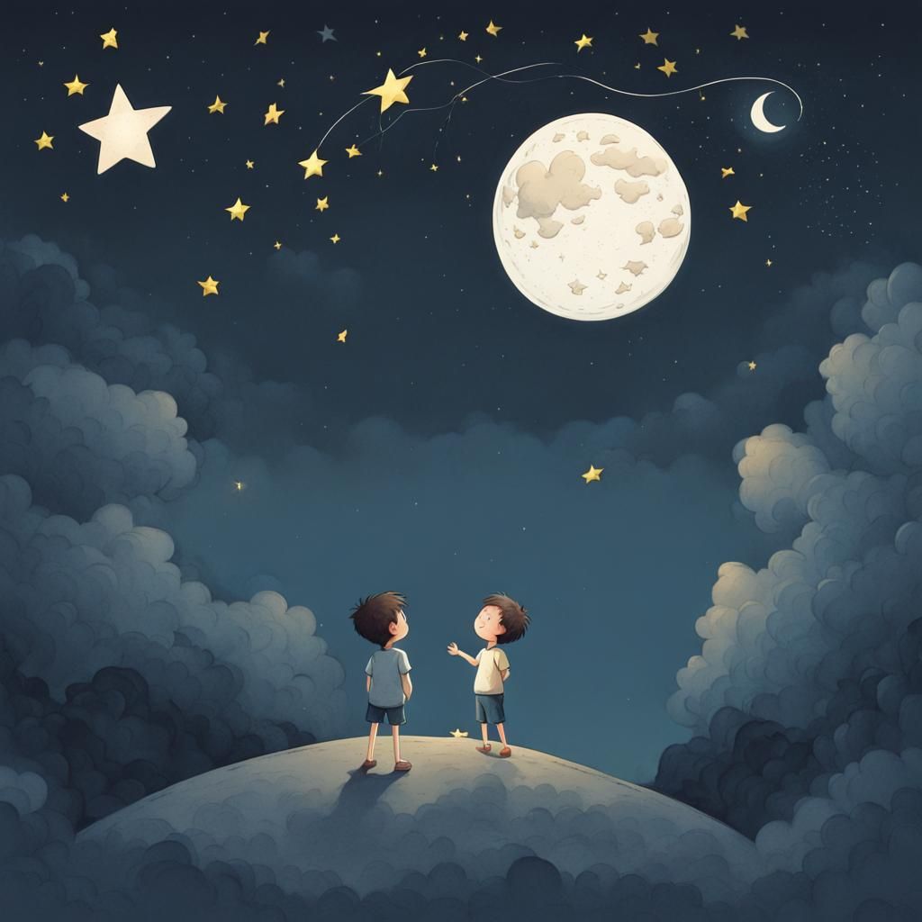 Boy Catching Stars by the Moon Illustration