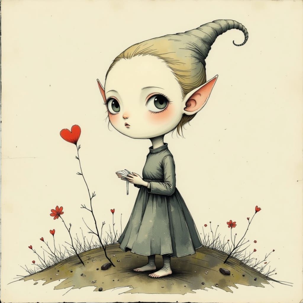 Dobbie the House Elf Holding a Sock in Watercolour