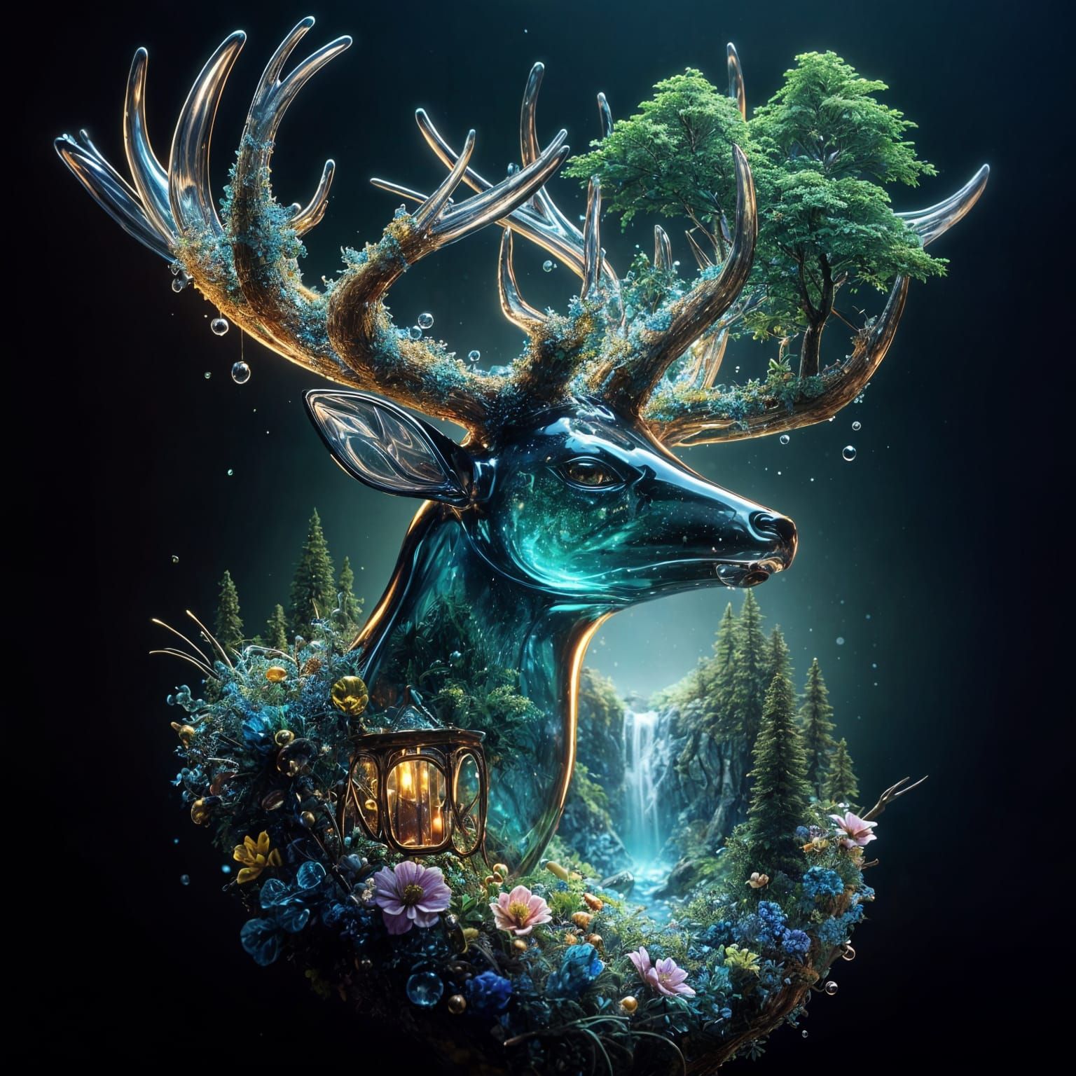 Luminescent Glass Deer Head Miniature Forest