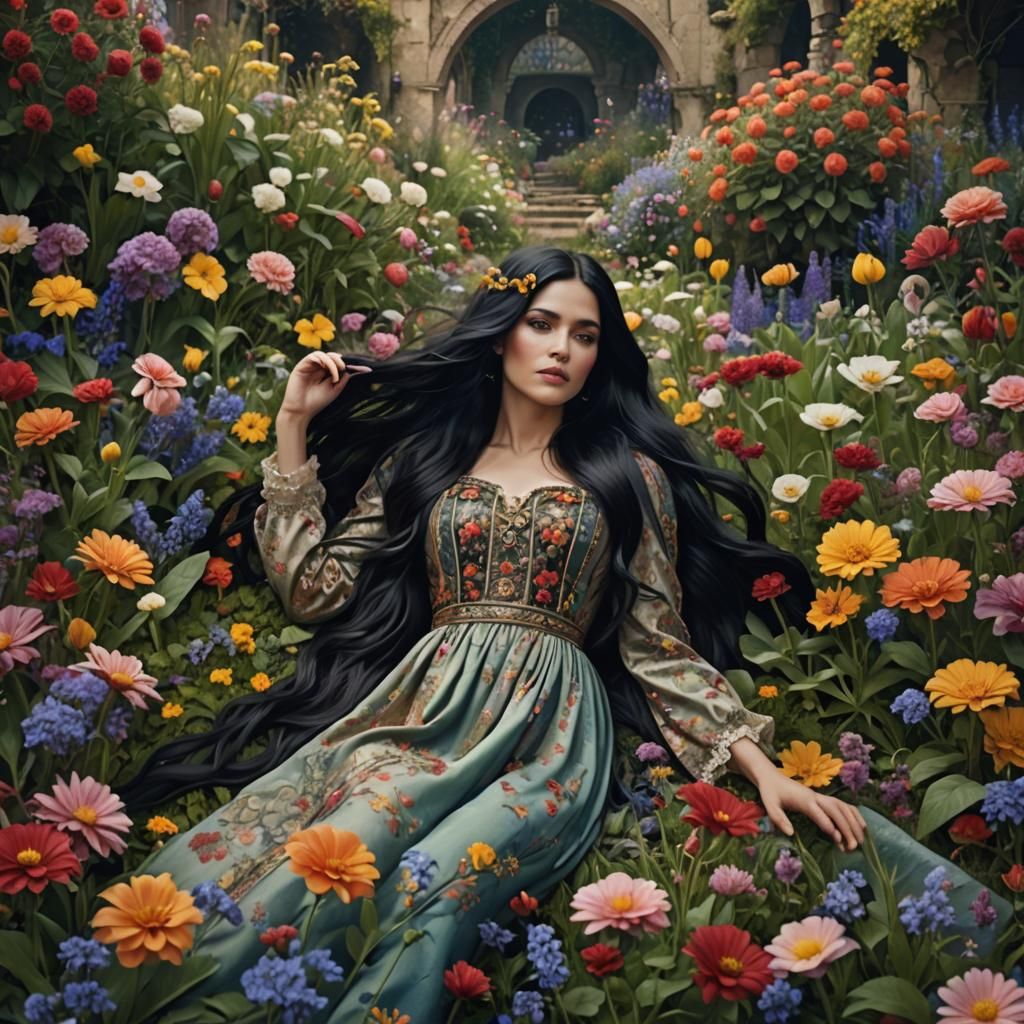 Girl in Flower Garden: Dramatic Digital Painting