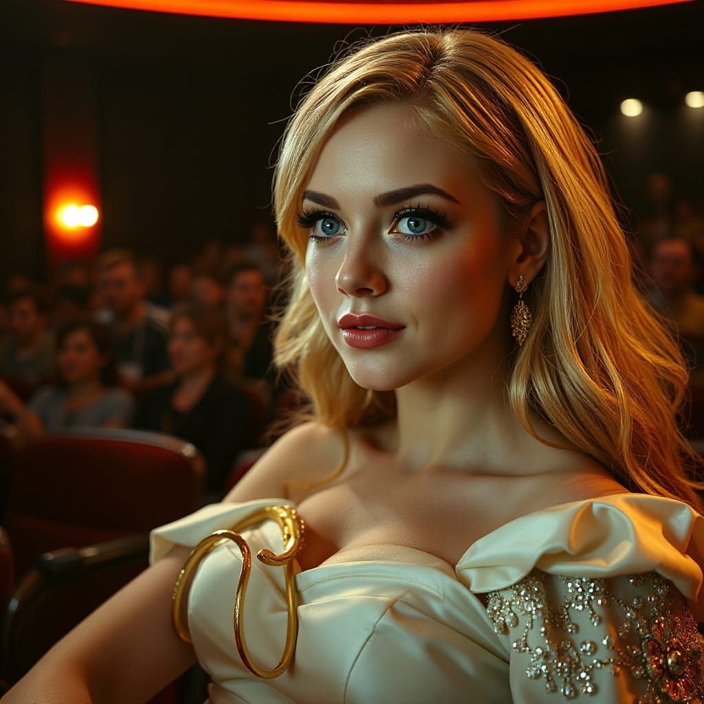 Captivating Woman in Cinema, Art Nouveau Splash Art