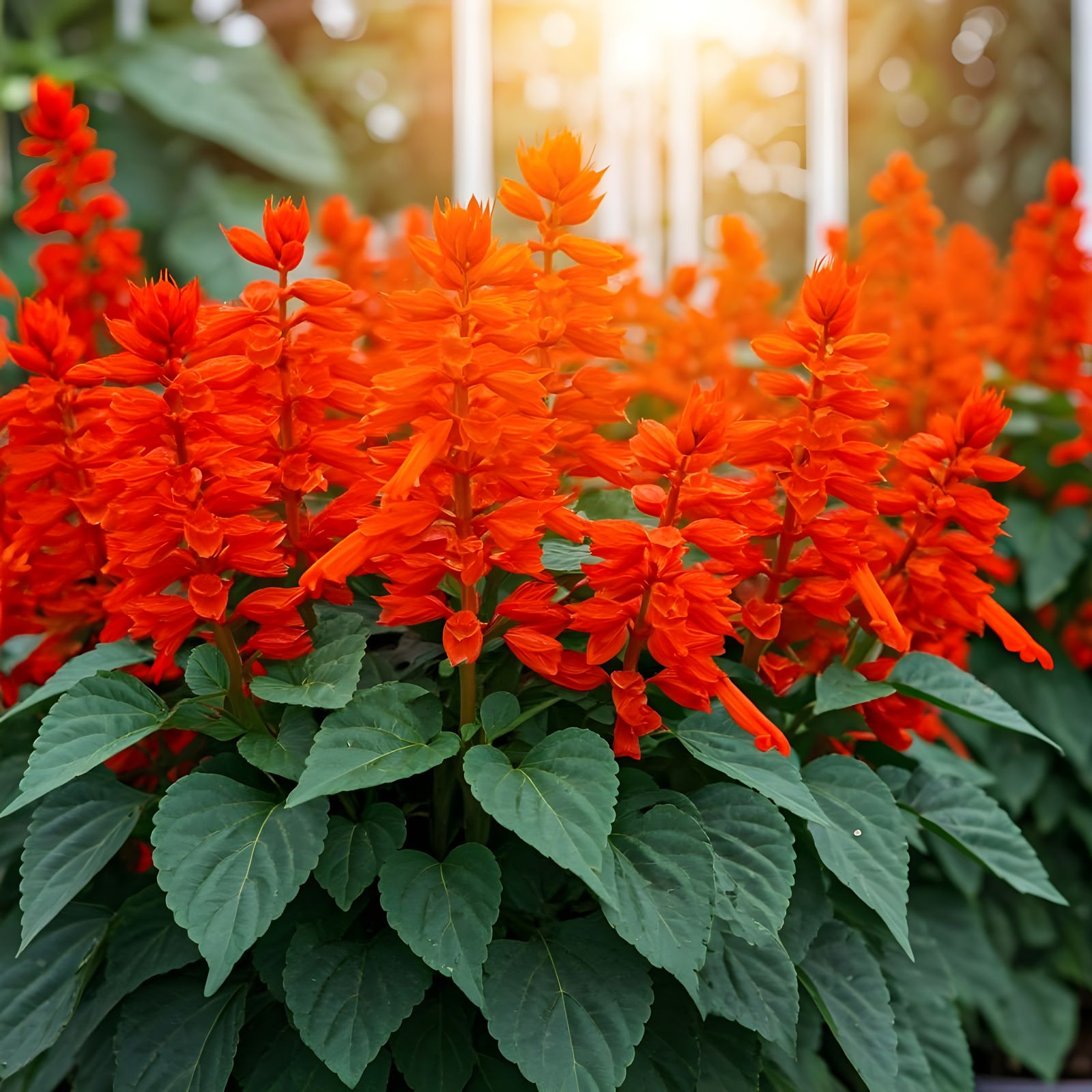 Lush Red Salvia Plant in Vibrant Garden Setting