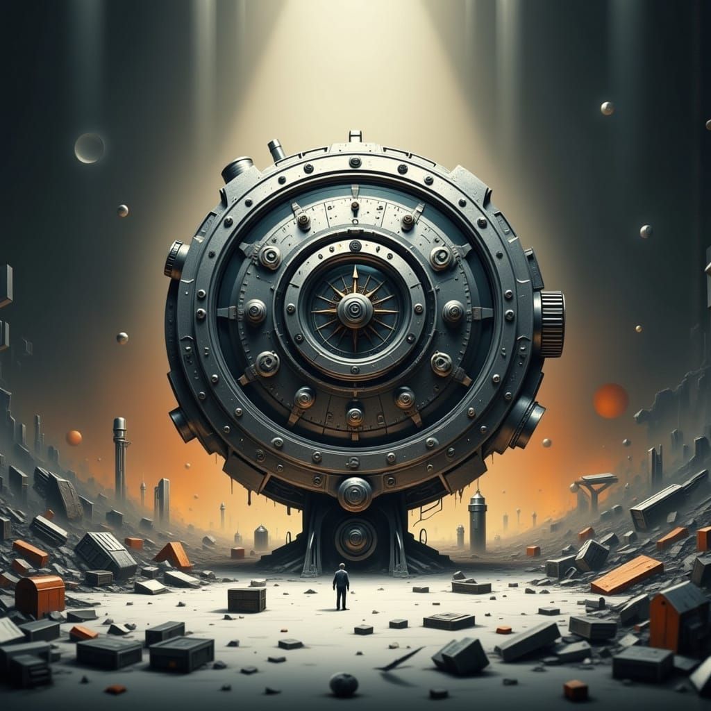 Gigantic Silver Watch in Dramatic Sci-Fi Lighting