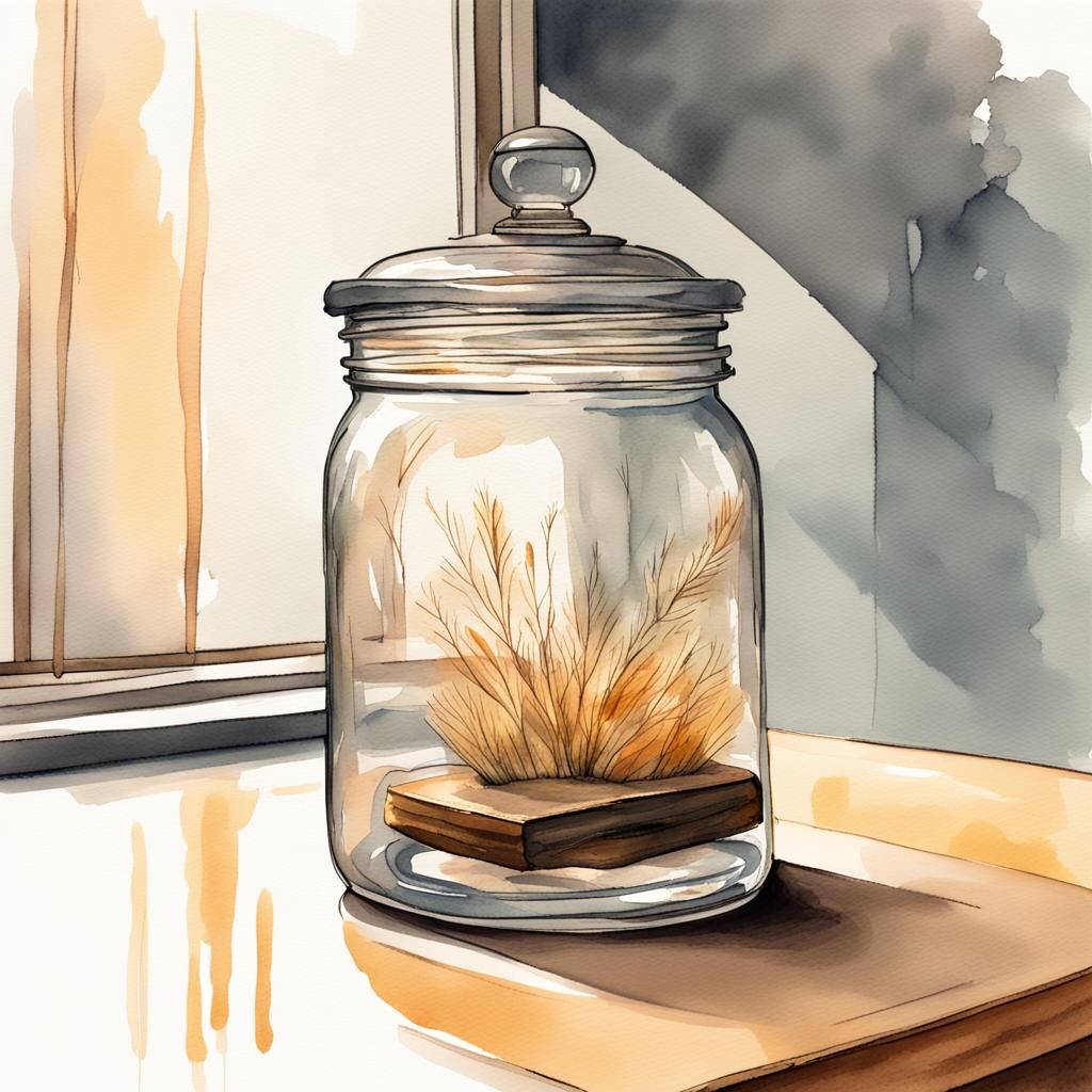 Nested Glass Domes Featuring a Mason Jar, Watercolor Art