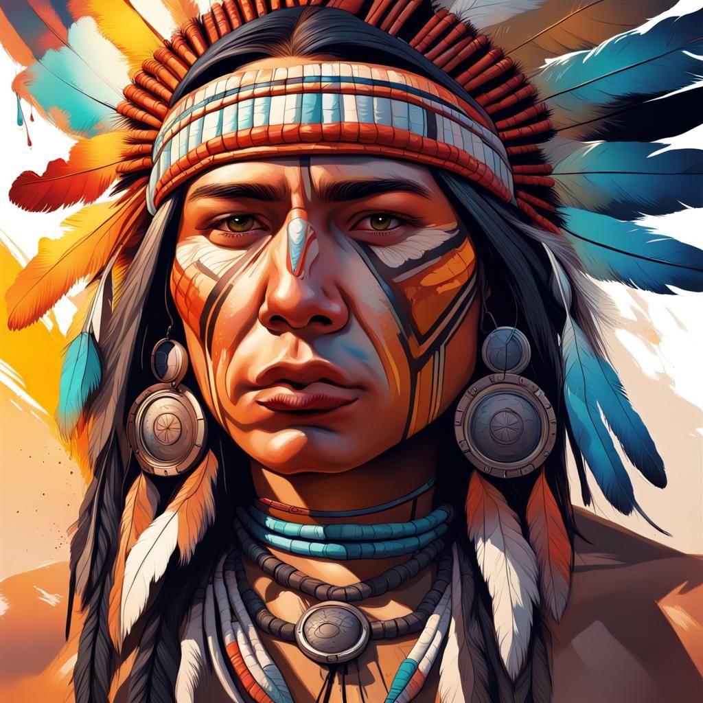 Hyperrealistic Techno Native American Portrait