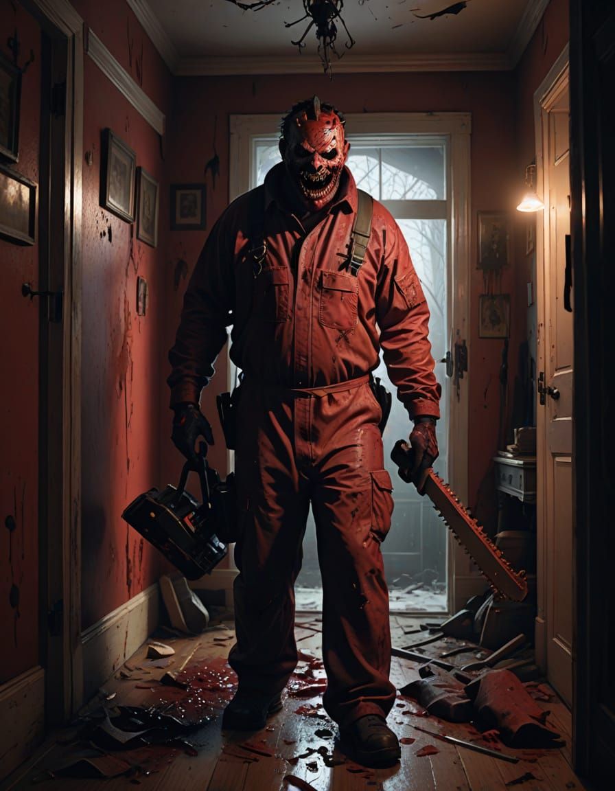 Grimdark Horror: Man with Chainsaw Enters Living Room