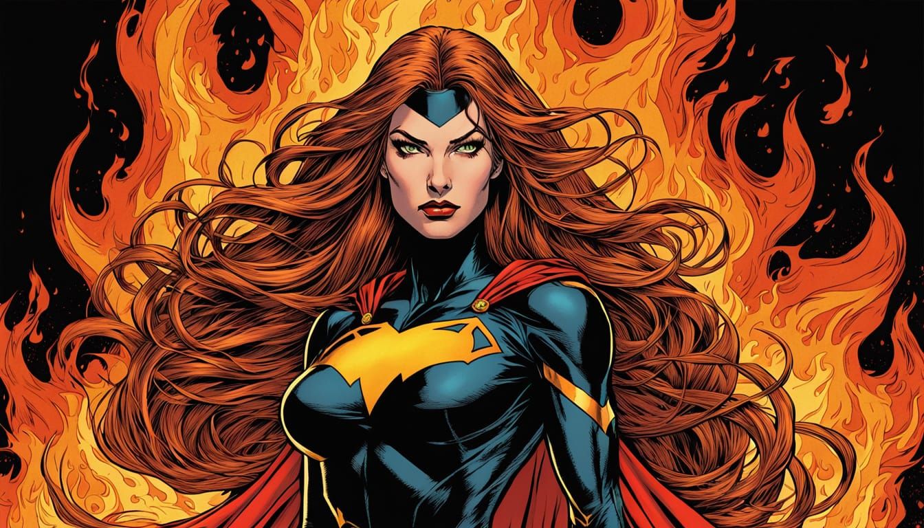 Fire Supervillainess in American Comic Art Style