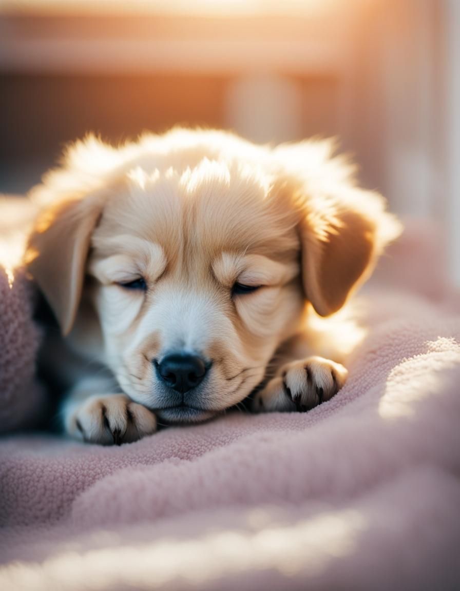 Sleeping Puppy Portrait in Gentle Warm Light