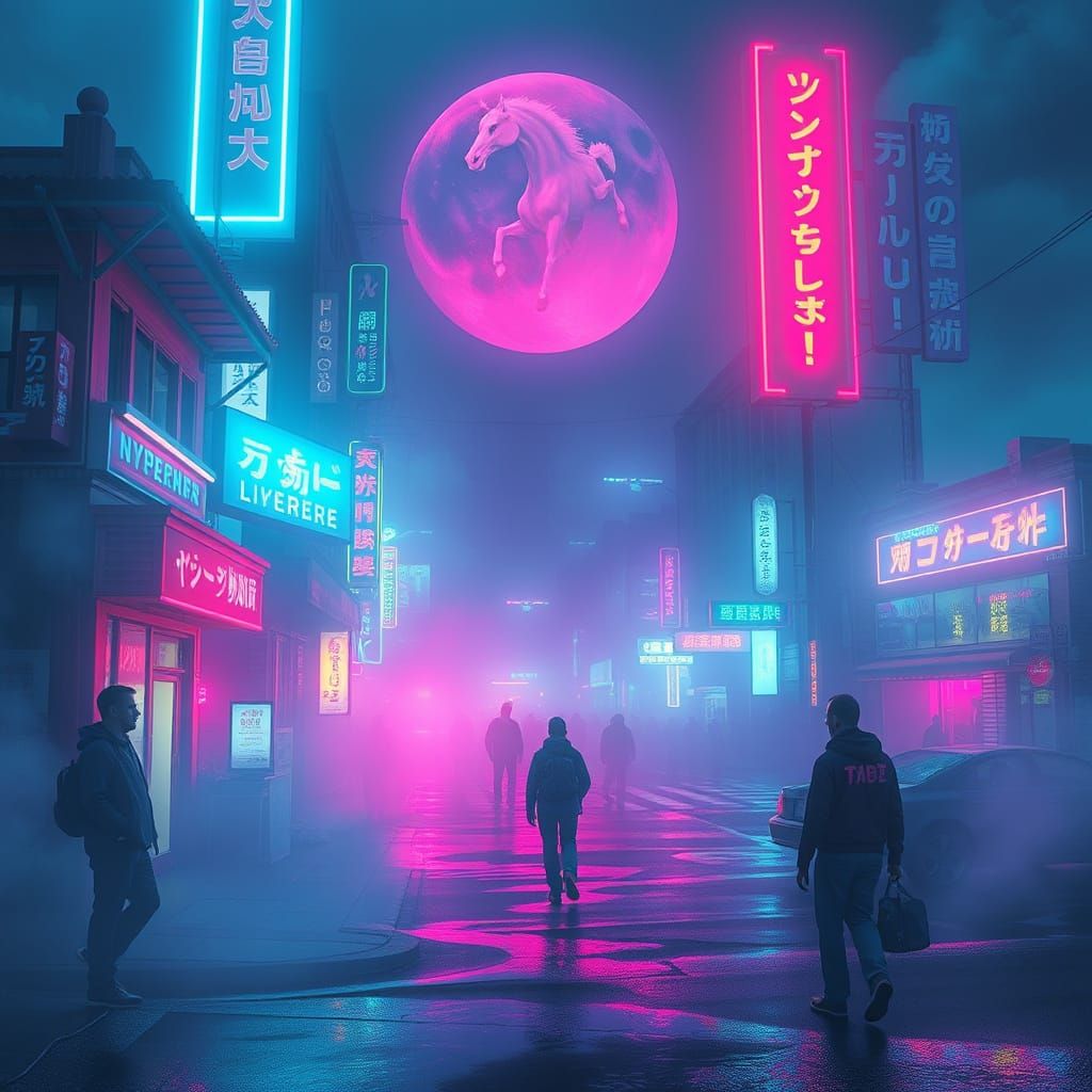 Cyberpunk Unicorn in Neon Moonlight