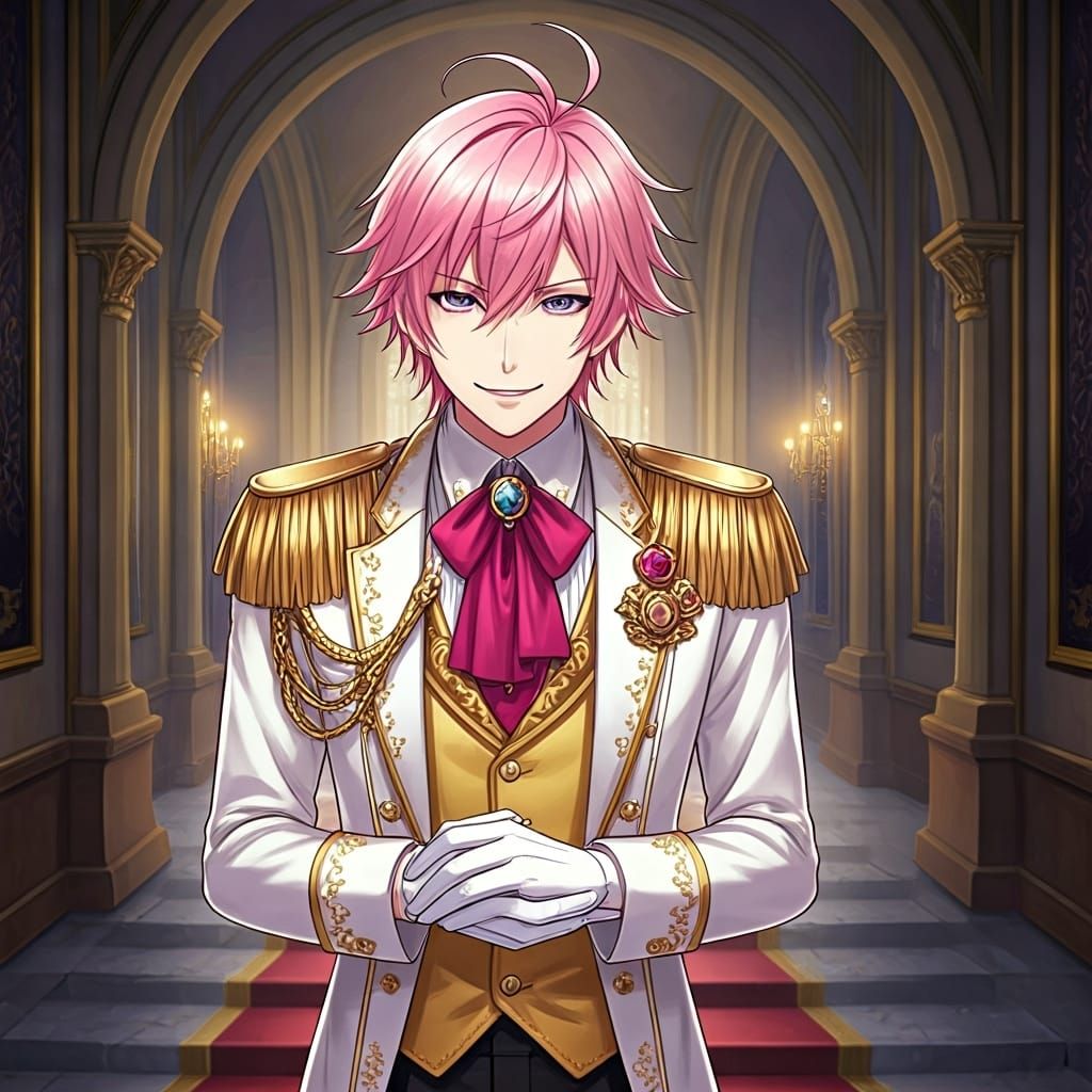 Anime Boy as Butler in Castle Hallway