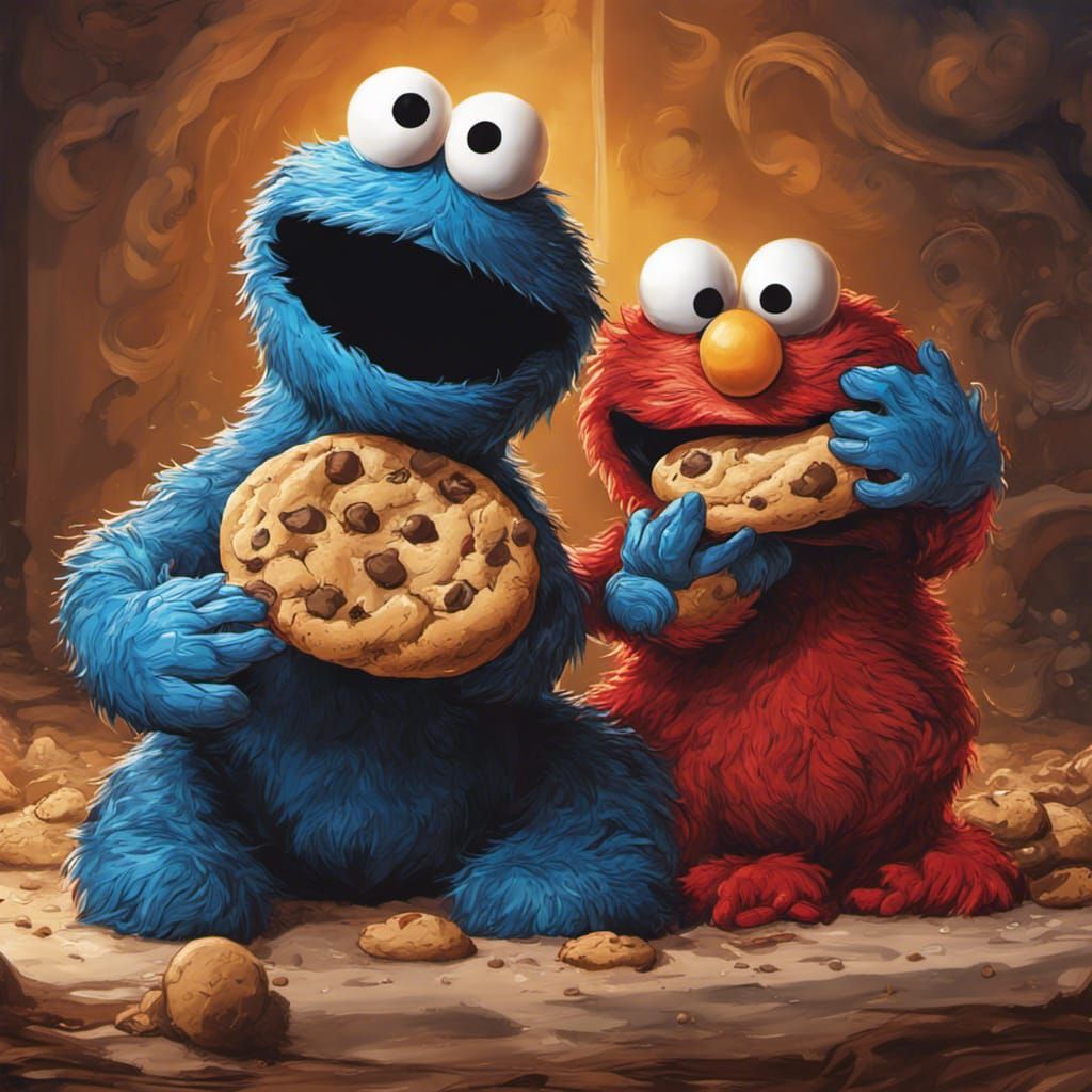Hyperrealistic Cookie Monster and Elmo Splash Art