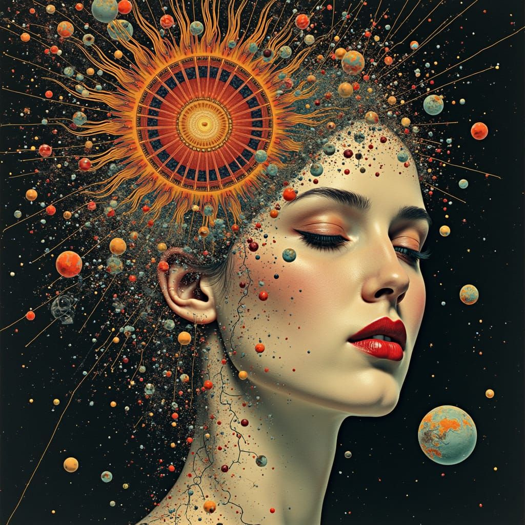 Goddess Face Dissolving into Radio Waves as Glitch Art