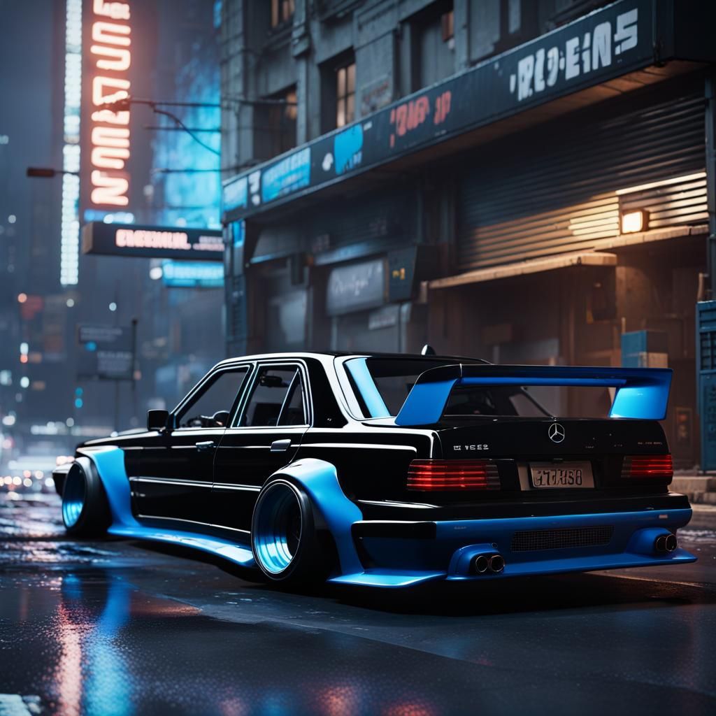 Cyberpunk Mercedes 190E in Neo-Tokyo, 4K