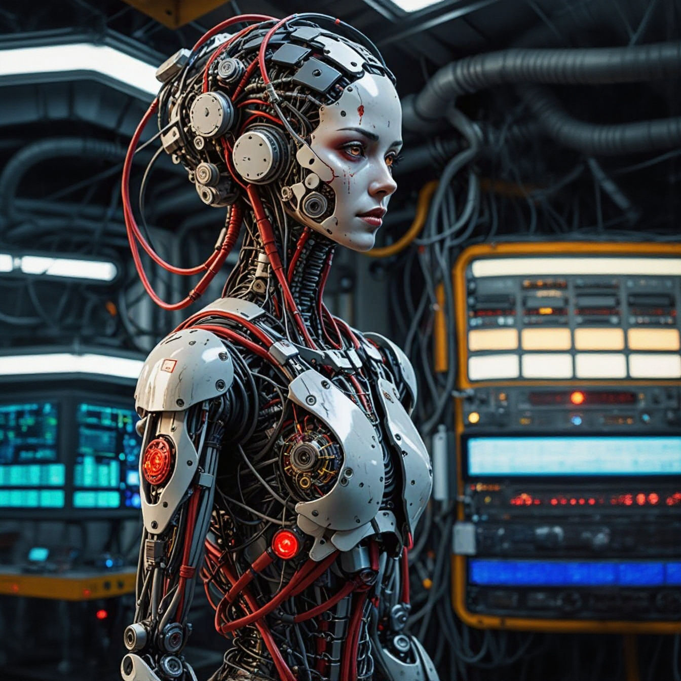 Detailed Biomechanical Girl in Sci-Fi Style