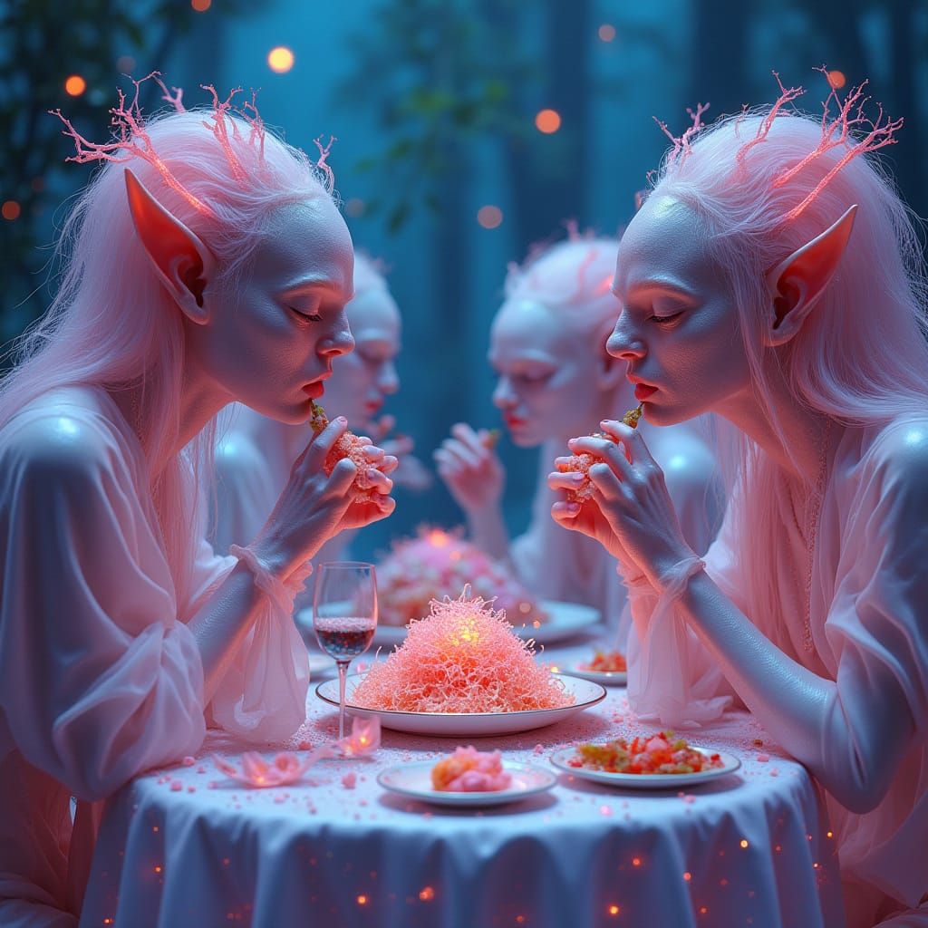 Ethereal Beings Savoring Sentient Cuisine