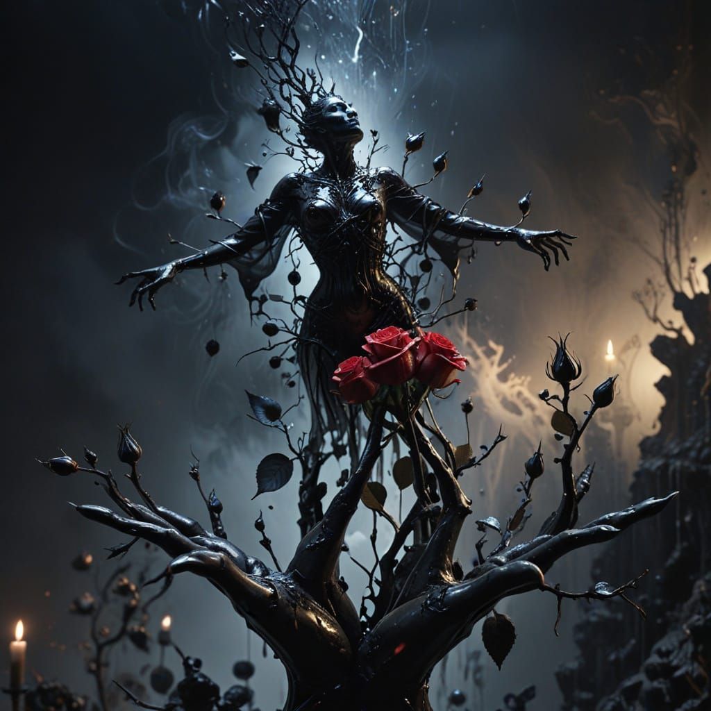 Surreal Black Roses Emerge From Hands in Dalí Style