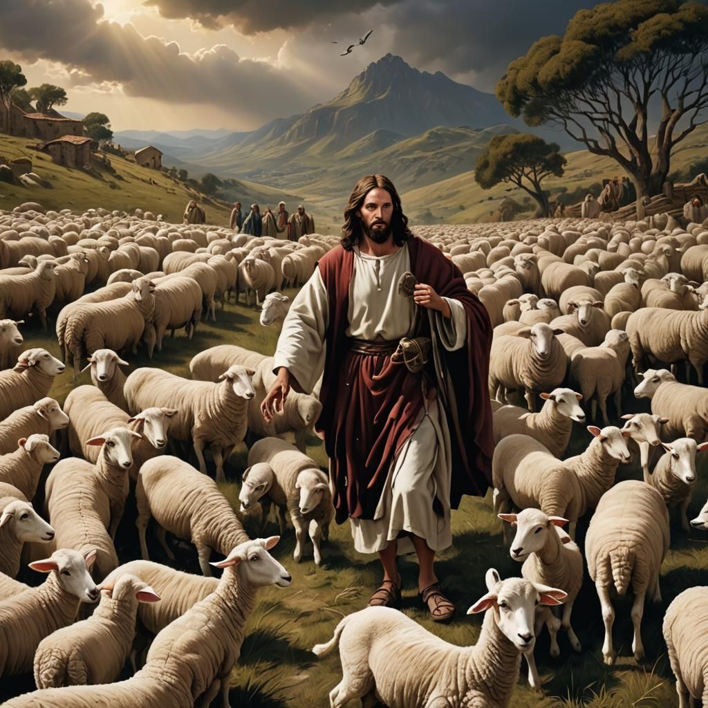 Jesus as Good Shepherd: Detailed Matte Painting