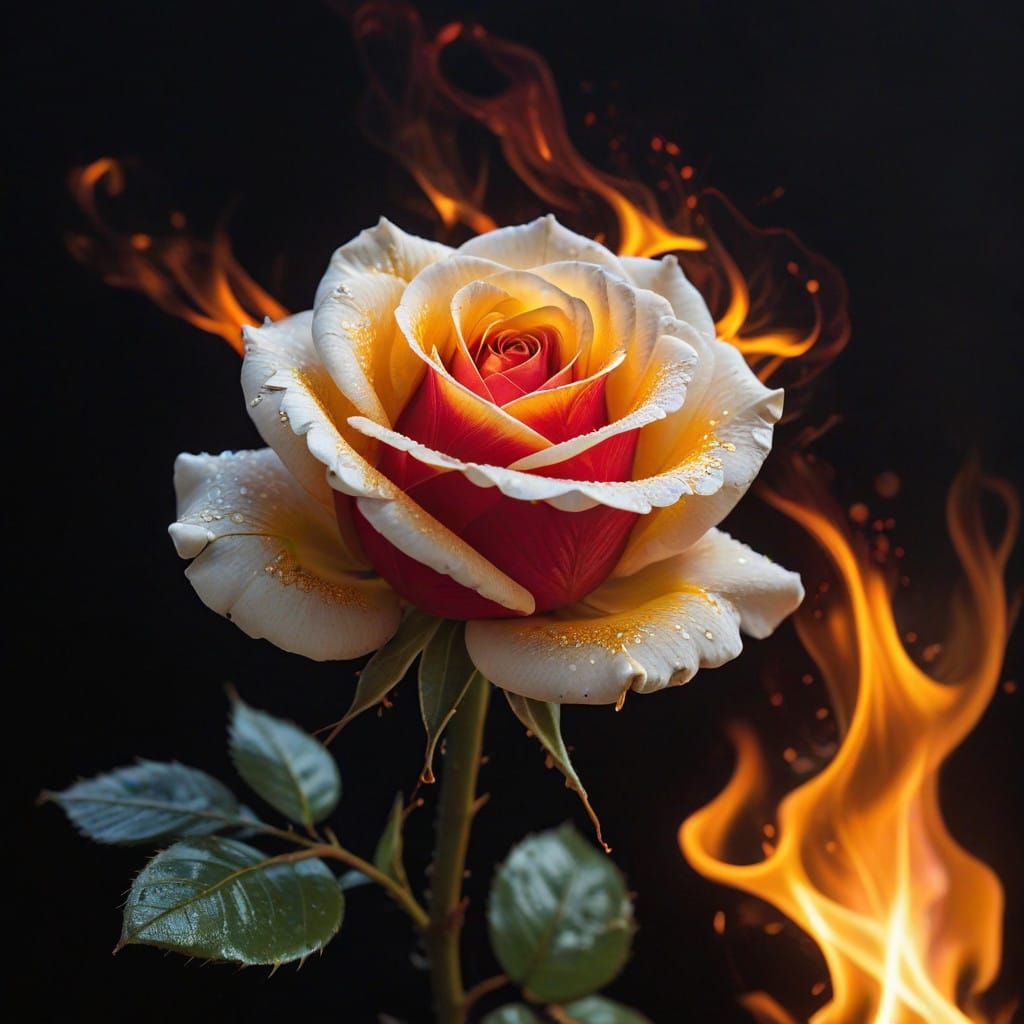 Enchanted Flame Rose in Vibrant Fae Art