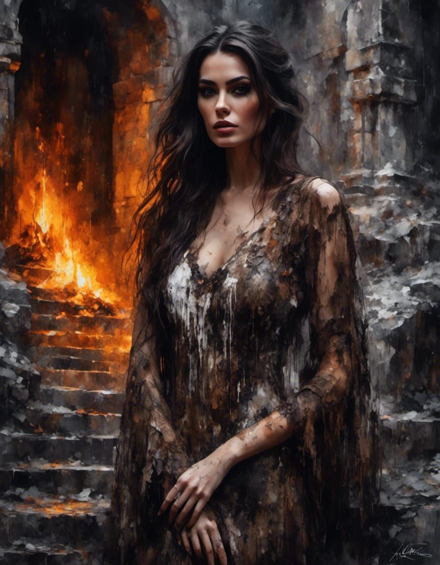 Macabre Dark Fantasy Portrait: Burned Brunette