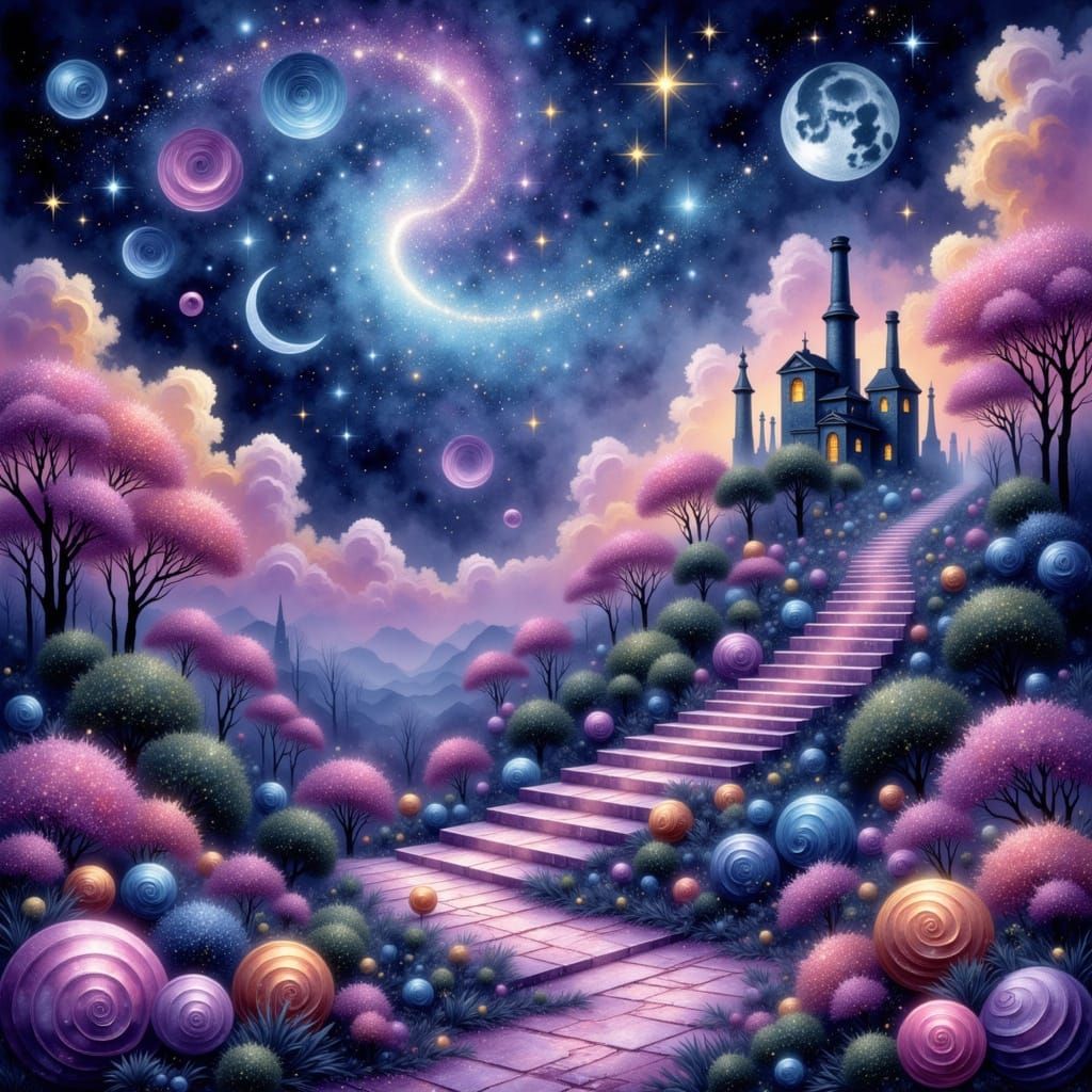 Whimsical Stardust Factory in Twilight Clouds
