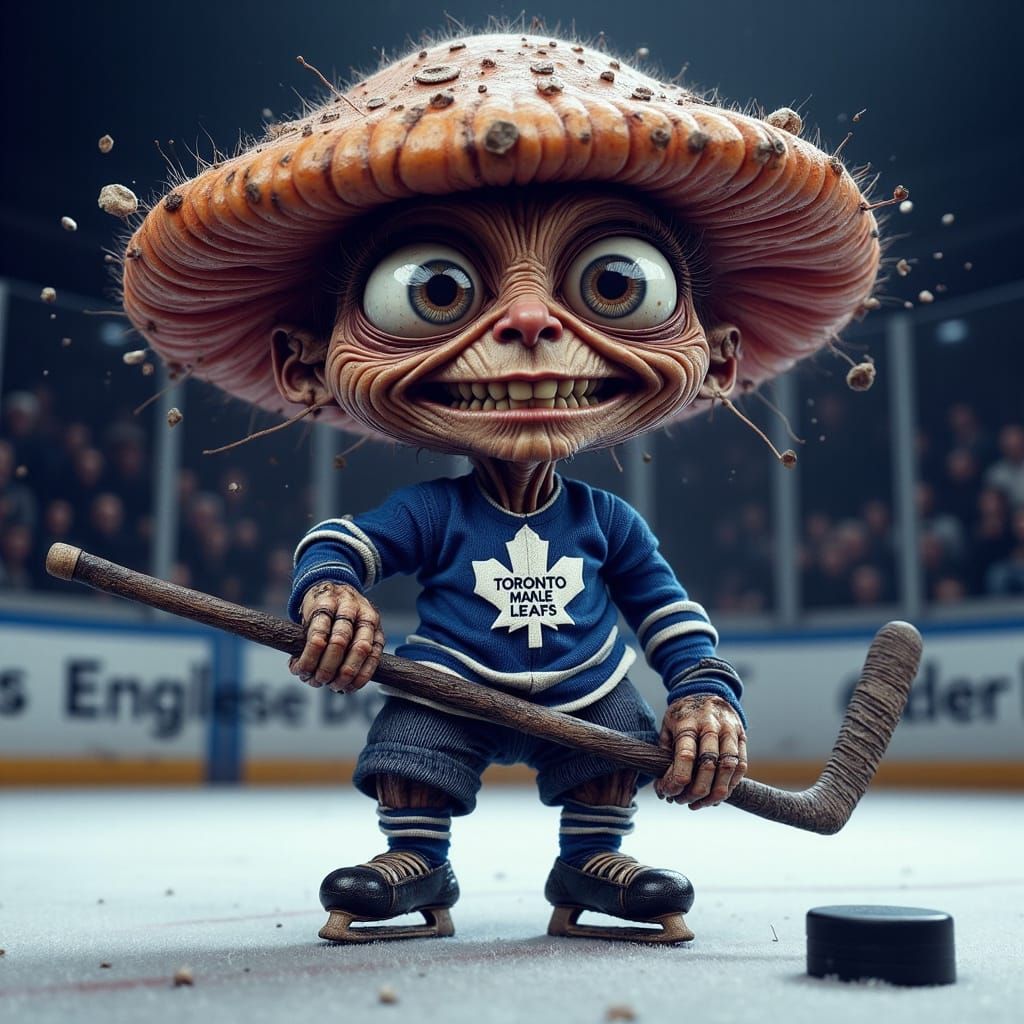 Mushroom Hockey Player in Leafs Jersey